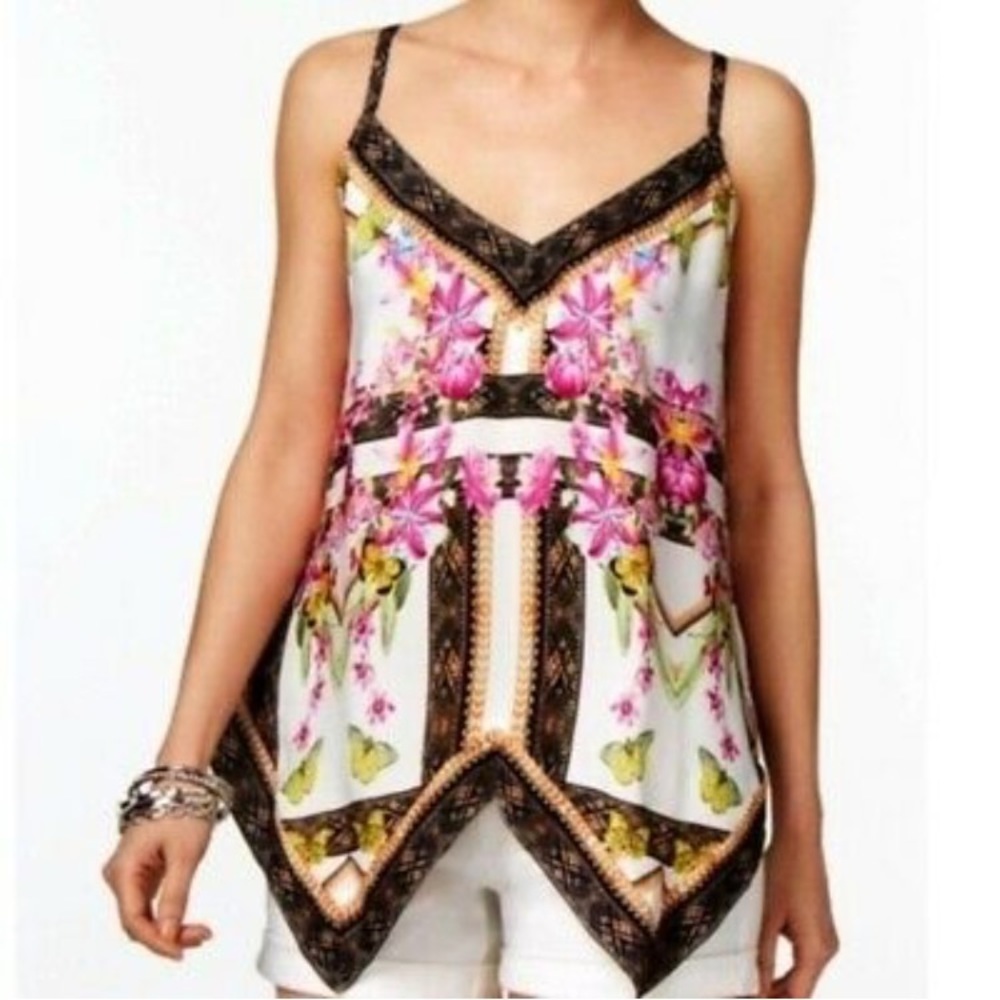 INC NEW Butterfly & Floral Handkerchief Hem Blouse
